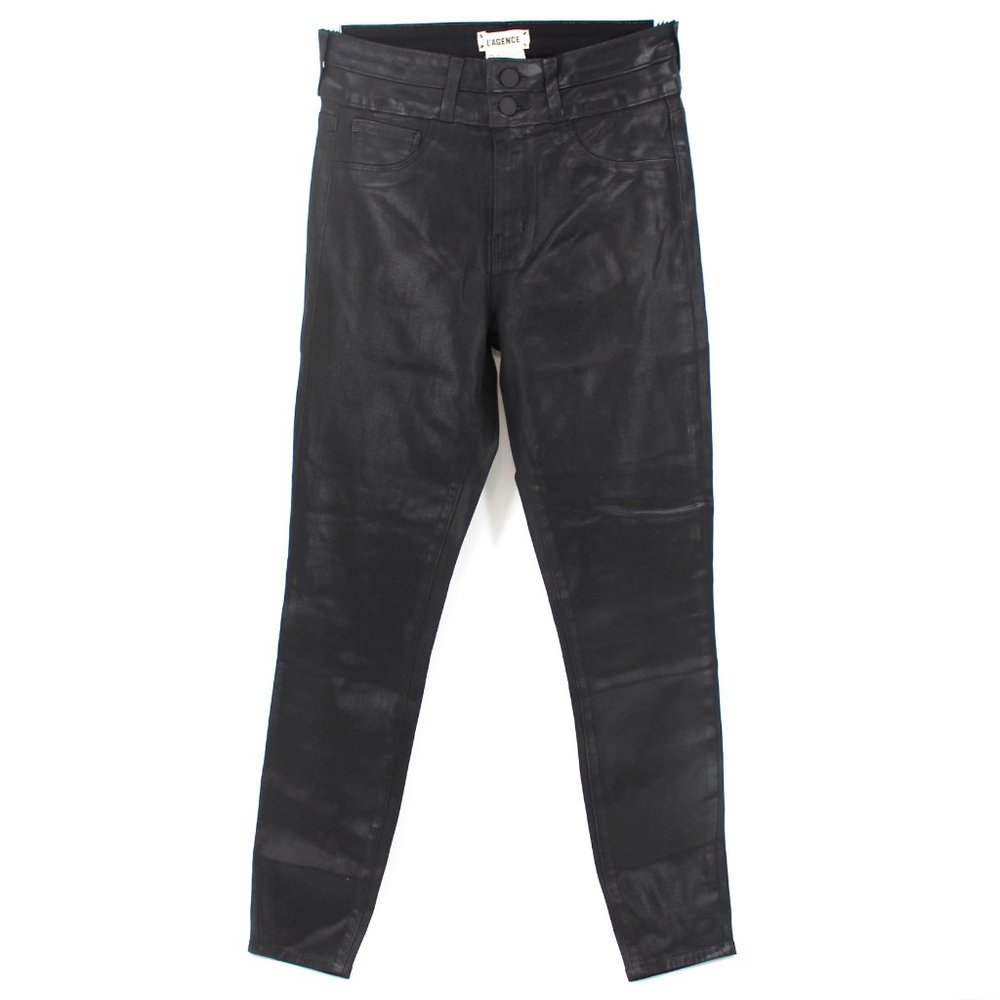 LAGENCE Peyton Waxed Coated High Rise Skinny Black Ankle Jeans 25 Slim Pant NEW